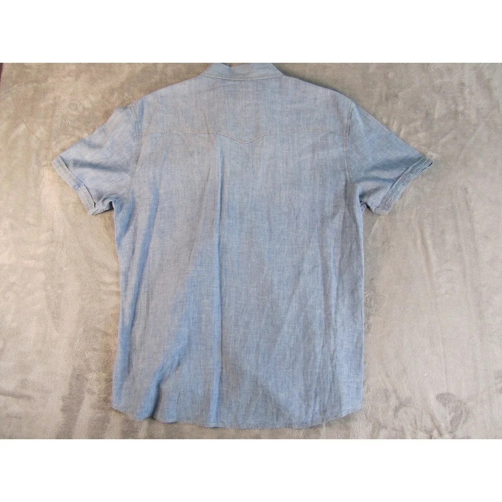 True Religion Mens Blue Short Sleeve Western Button Down Shirt Regular Large